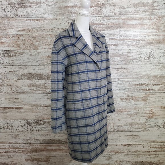 AVEC LES FILLES Grey Blue Plaid Pea Coat XS NWT - Picture 15 of 15